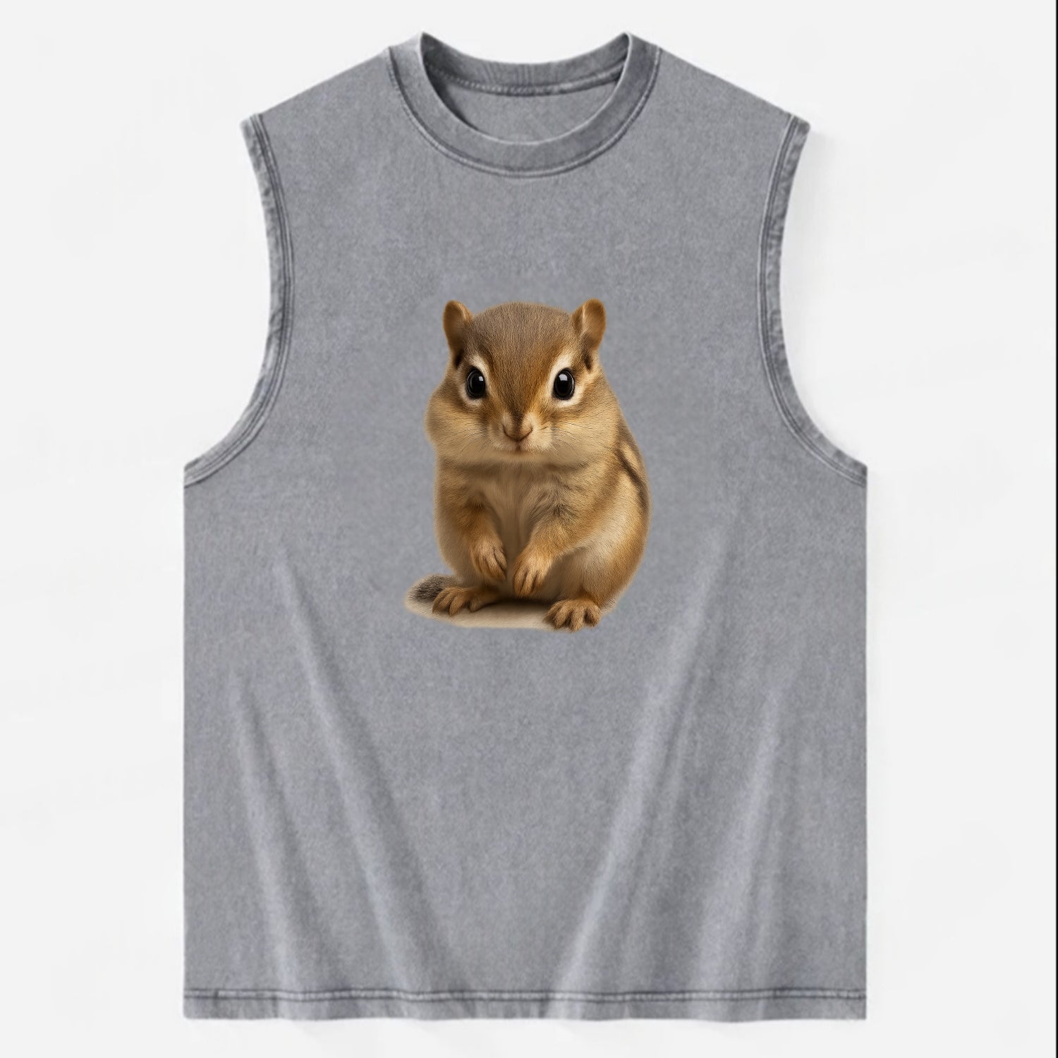 Baby Chipmunk - striped back, cheek pouches, tiny paws, bright eyes, - Vintage Washed Tank - Grey