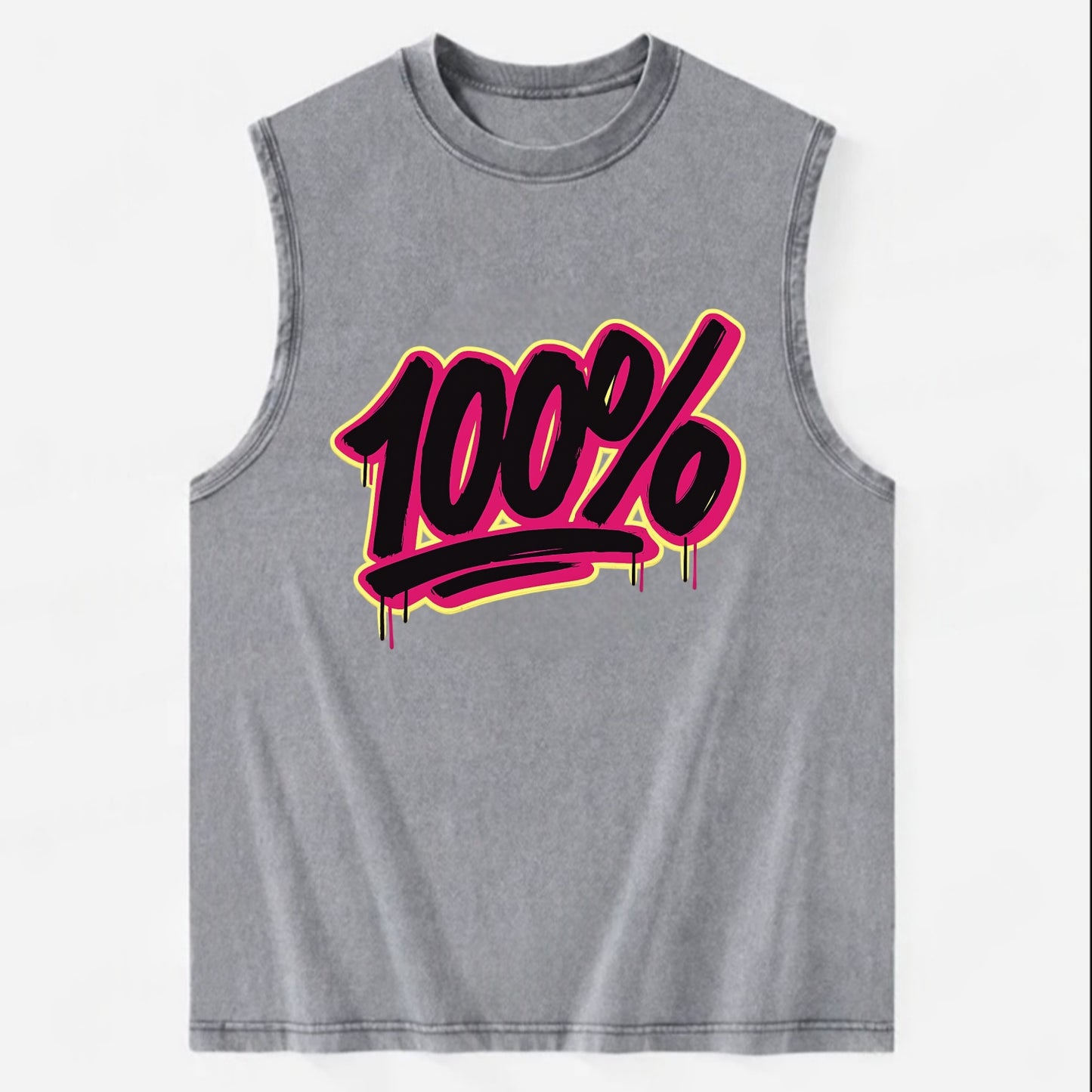 Bold typography design - "100%" - all in, fully committed - Vintage Washed Tank - Grey