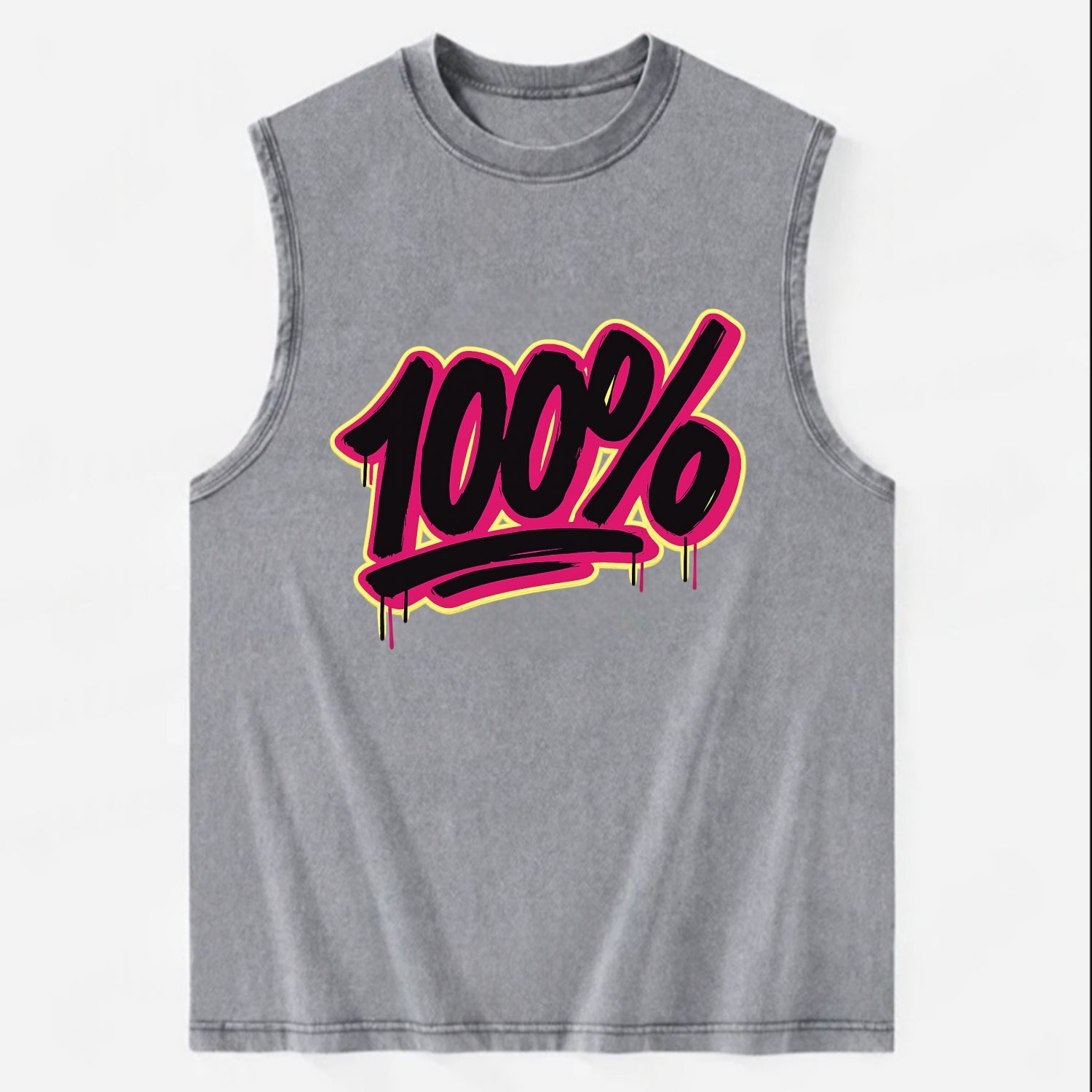 Bold typography design - "100%" - all in, fully committed - Vintage Washed Tank - Grey