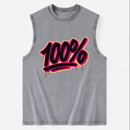 Bold typography design - "100%" - all in, fully committed - Vintage Washed Tank - Grey