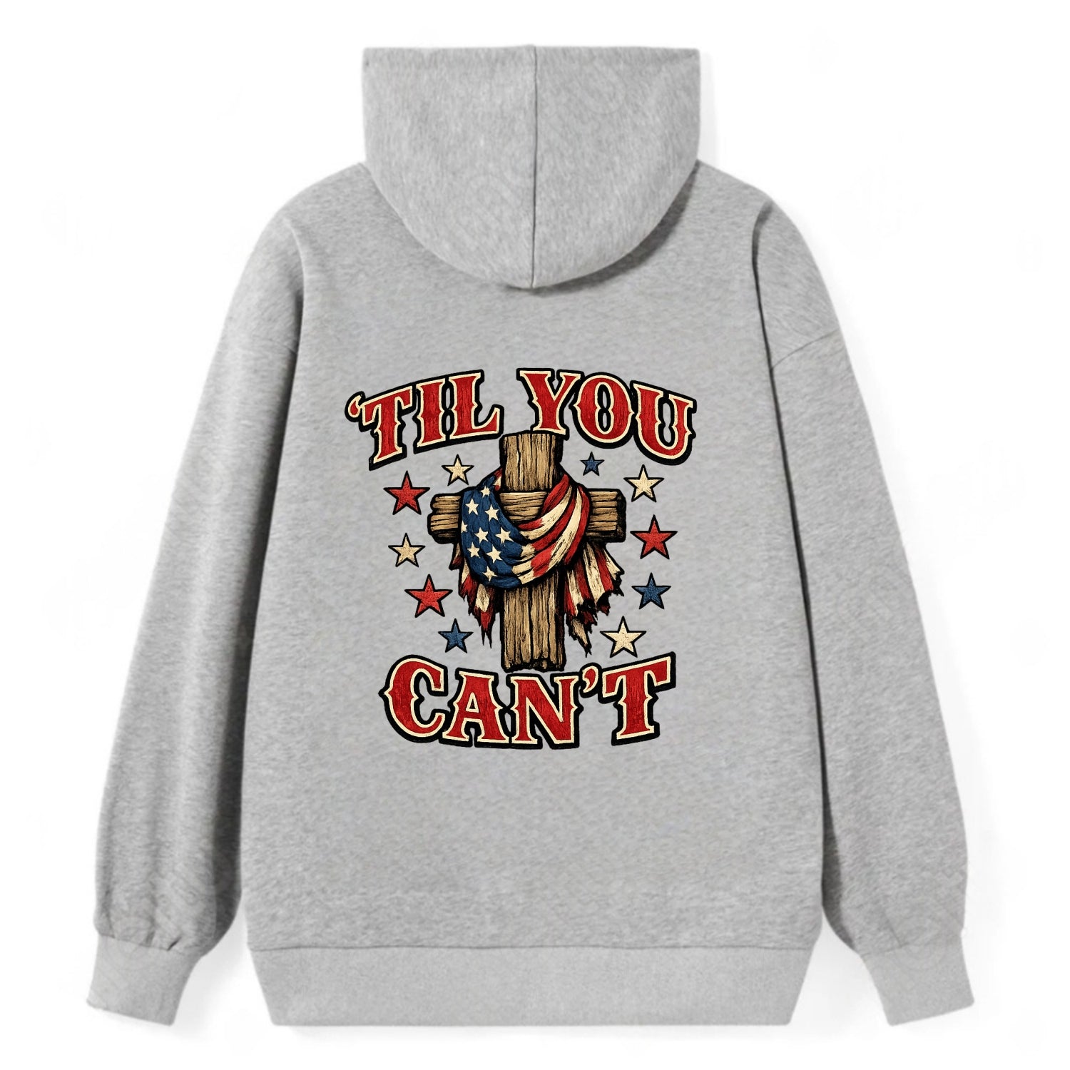 Til You Cant - Flag Cross - Classic Pullover Hoodie - Grey