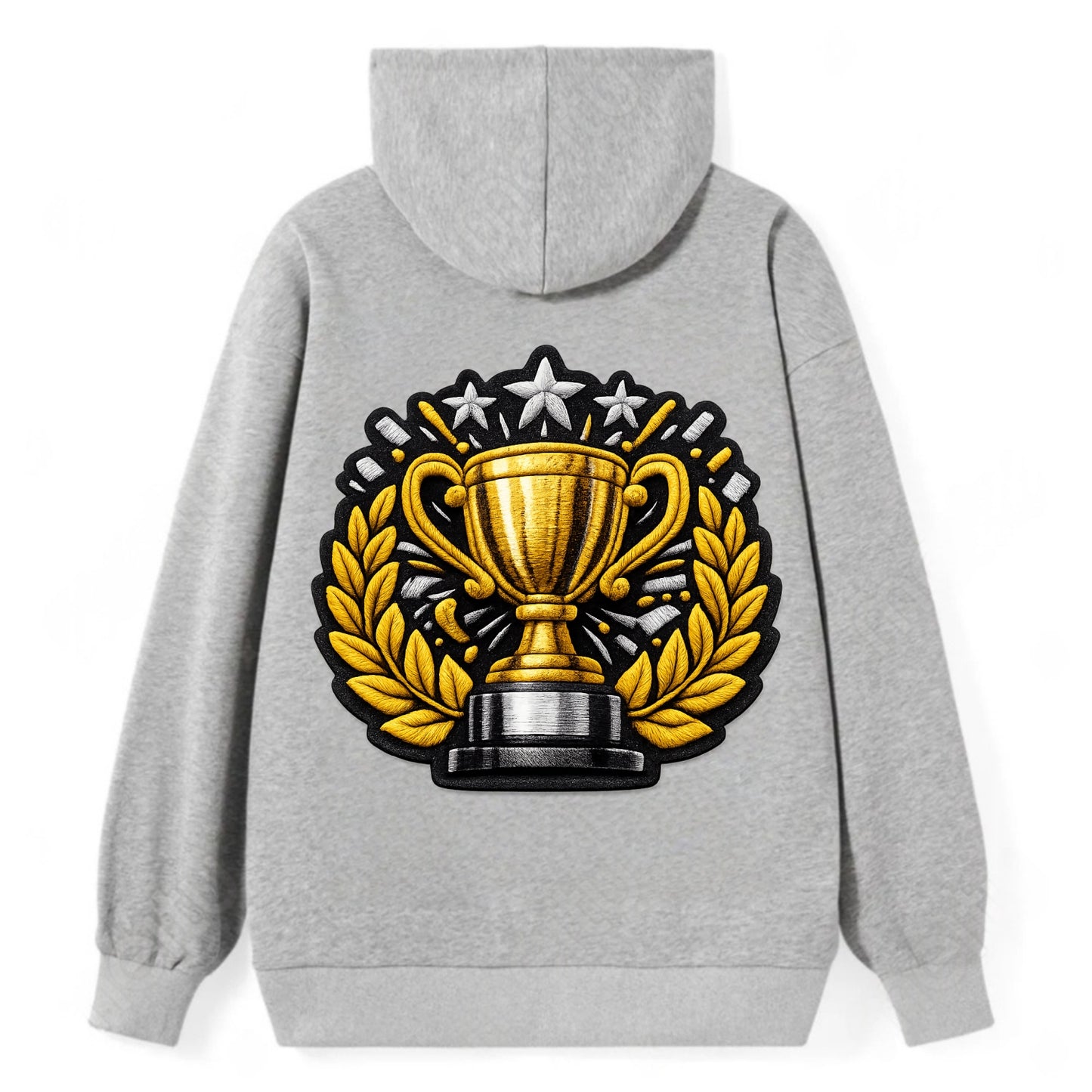 Embroidered patch design - CHAMPIONSHIP TROPHY - golden trophy cup with - Classic Pullover Hoodie - Grey