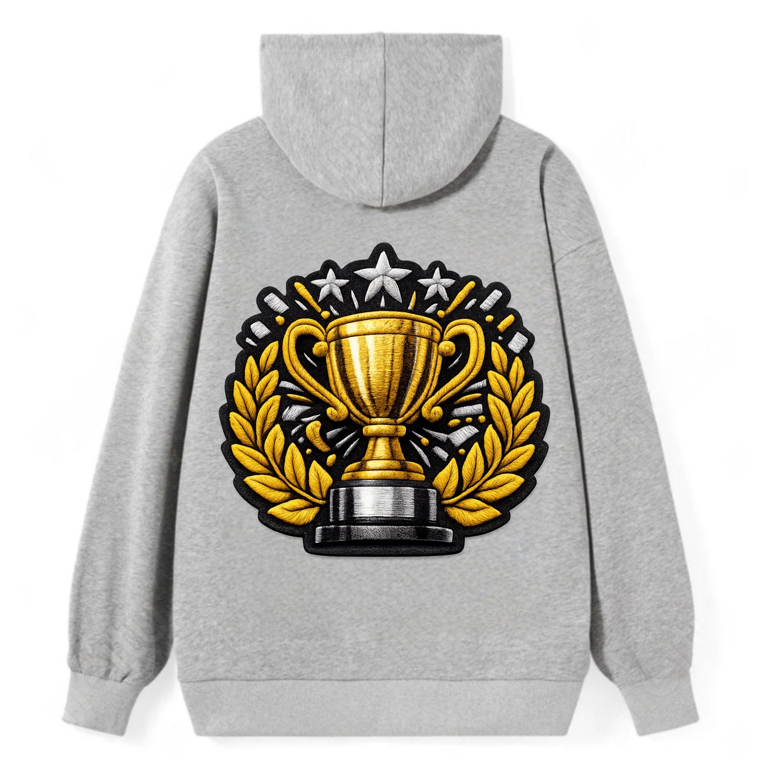 Embroidered patch design - CHAMPIONSHIP TROPHY - golden trophy cup with - Classic Pullover Hoodie - Grey