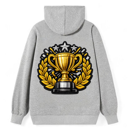 Embroidered patch design - CHAMPIONSHIP TROPHY - golden trophy cup with - Classic Pullover Hoodie - Grey