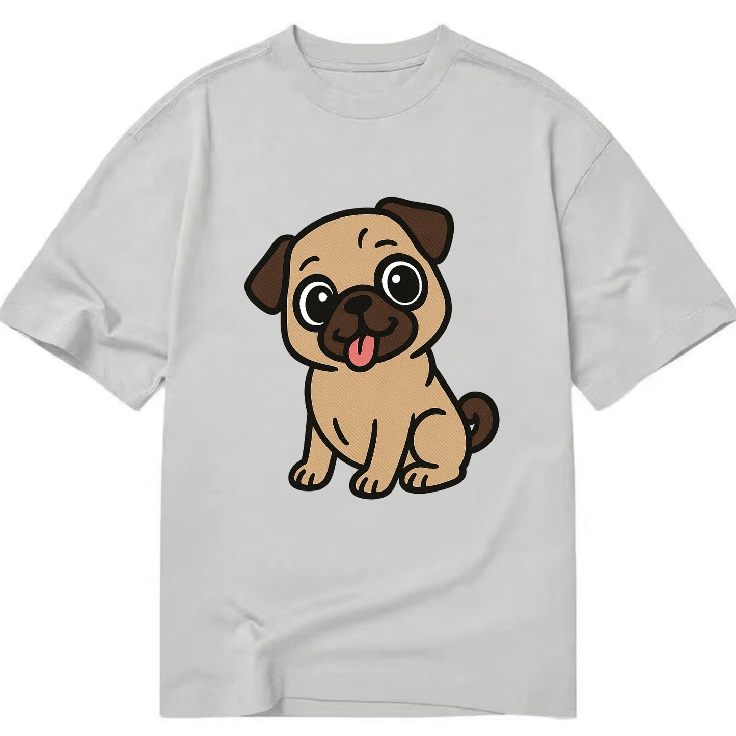 Pug - Tilted head with tongue out - Classic T-shirt - Grey
