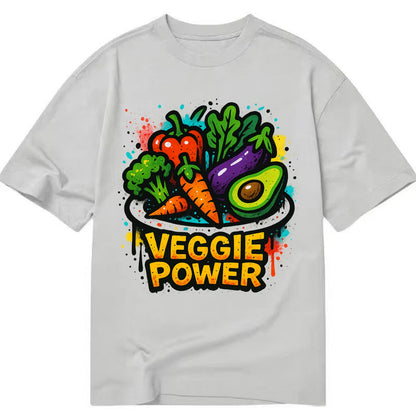 Colorful vegetables and plants on plate - plant-based lifestyle, veggie power - Classic T-shirt - Grey