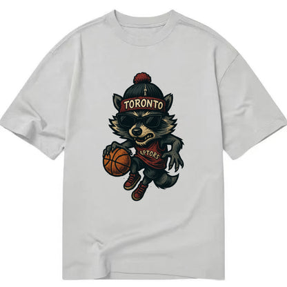 Toronto Raccoon wearing Raptors beanie with CN Tower patch and wayfarer sunglasses - Classic T-shirt - Grey