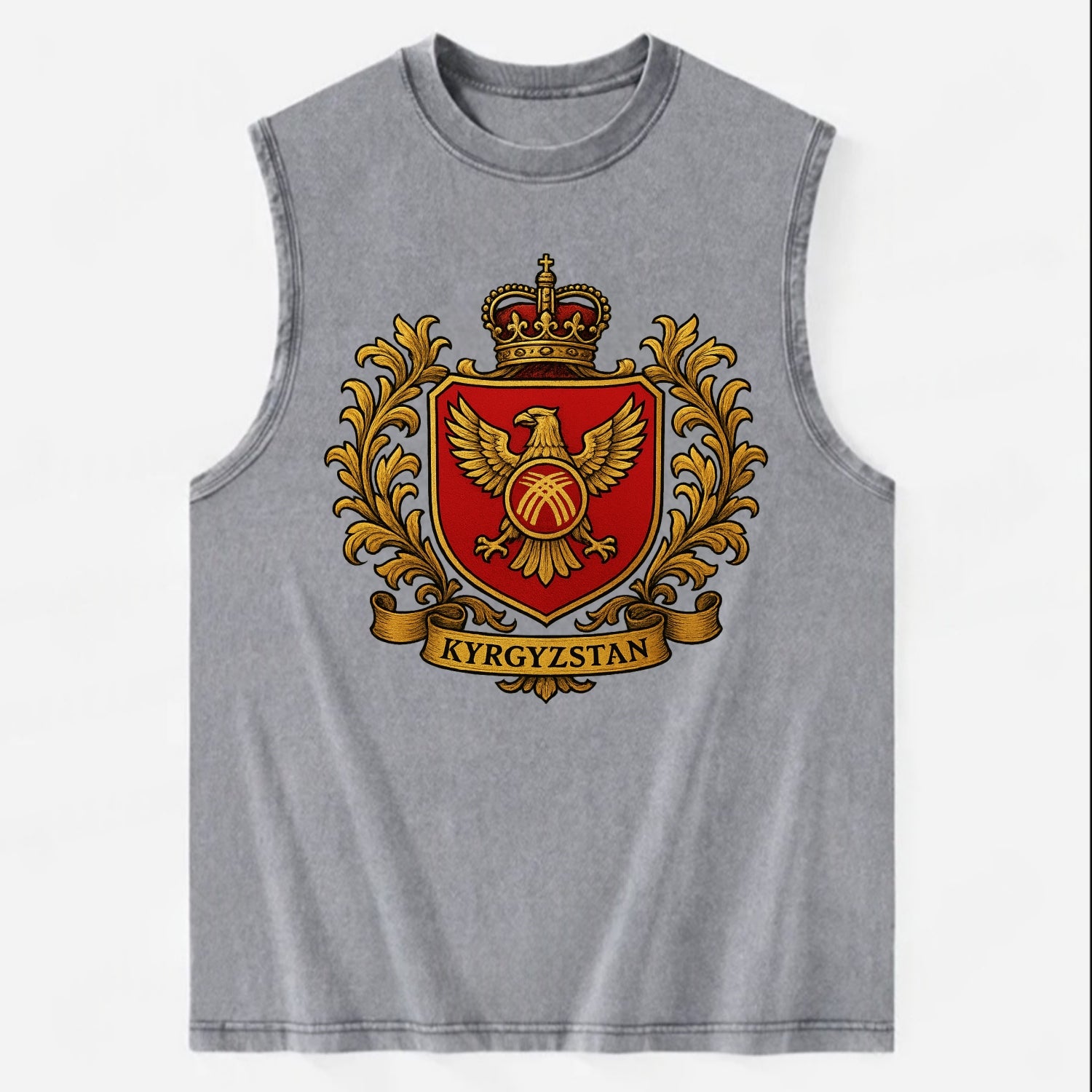 Kyrgyzstan Heritage Badge  - Vintage Washed Tank - Grey