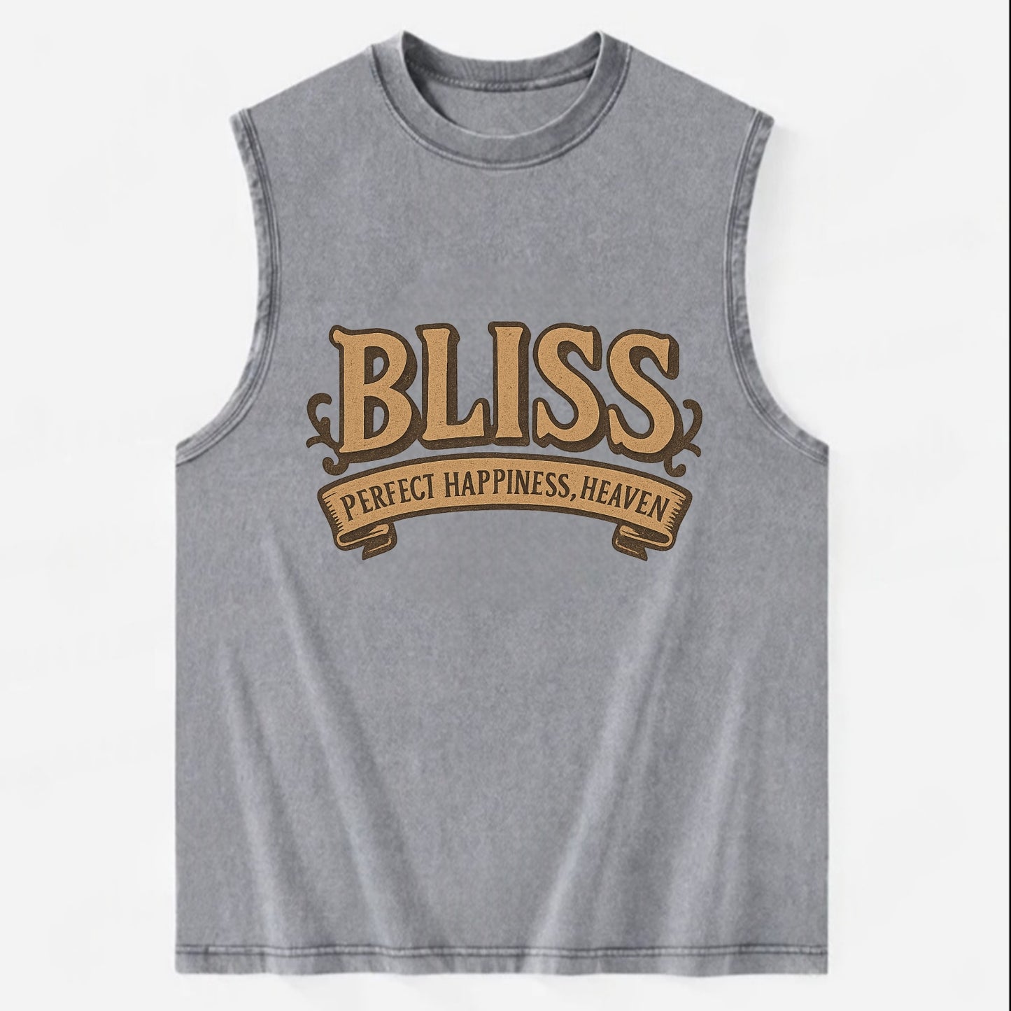 Bold typography design - "BLISS" - perfect happiness, heaven - Vintage Washed Tank - Grey