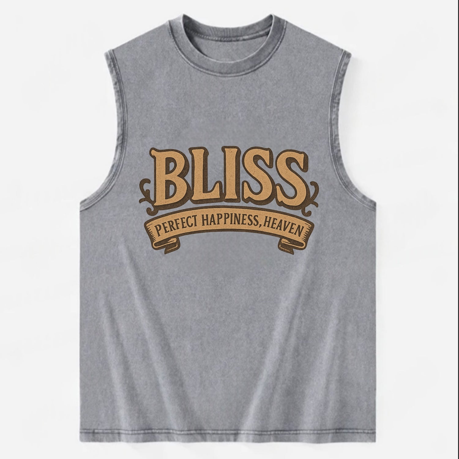 Bold typography design - "BLISS" - perfect happiness, heaven - Vintage Washed Tank - Grey