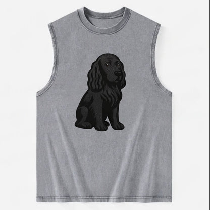 Field Spaniel - Black silky coat embroidered pose - Vintage Washed Tank - Grey