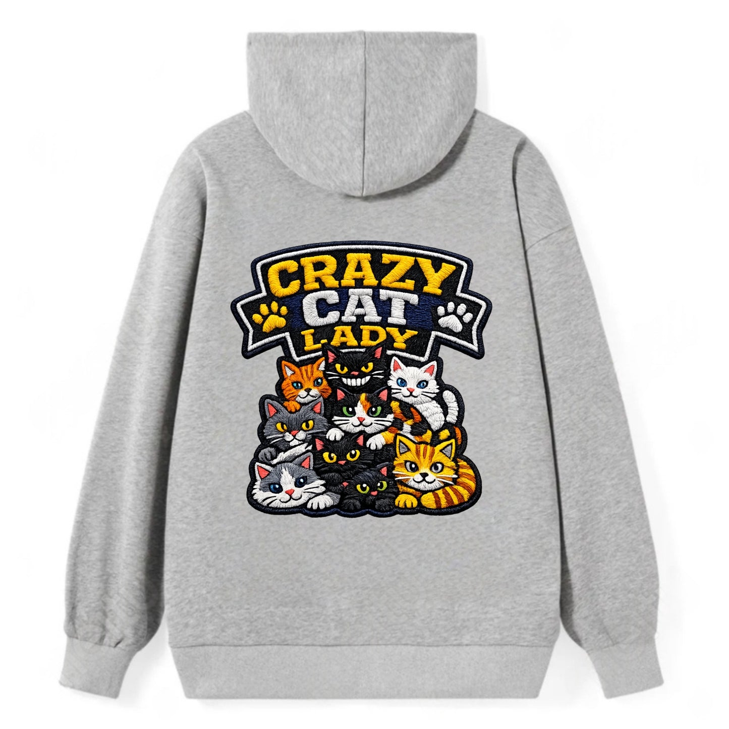 CRAZY CAT LADY - cat pile in multicolor , cat collector - Classic Pullover Hoodie - Grey