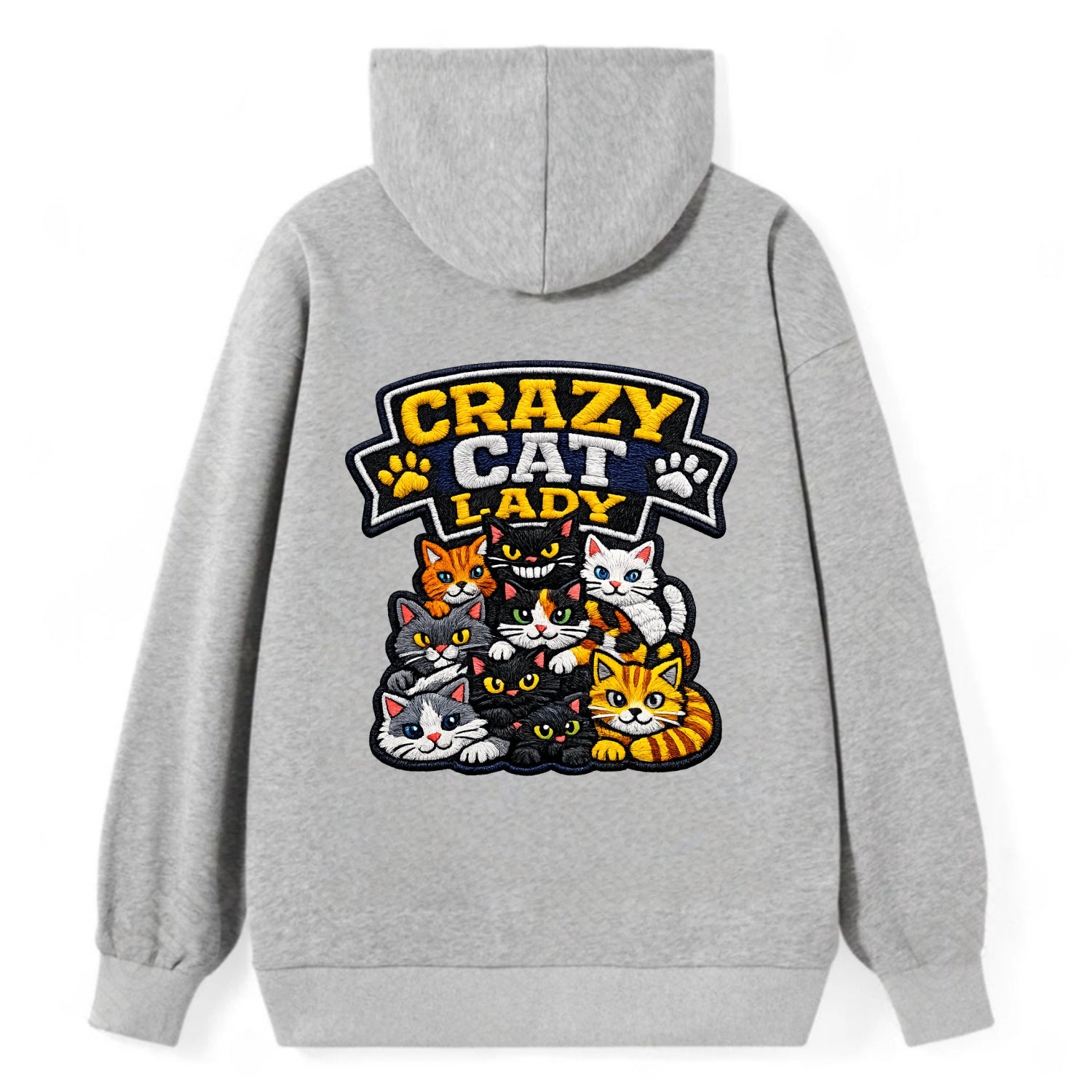 CRAZY CAT LADY - cat pile in multicolor , cat collector - Classic Pullover Hoodie - Grey