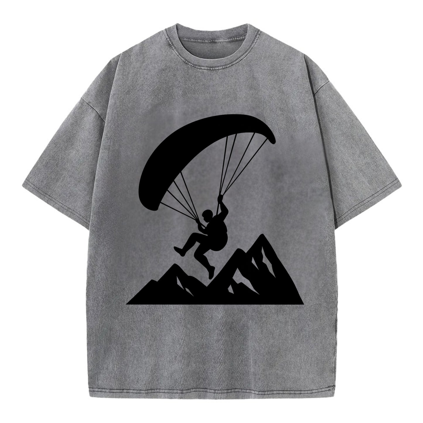 Paraglider soaring over mountain peaks - Vintage T-shirt - Grey