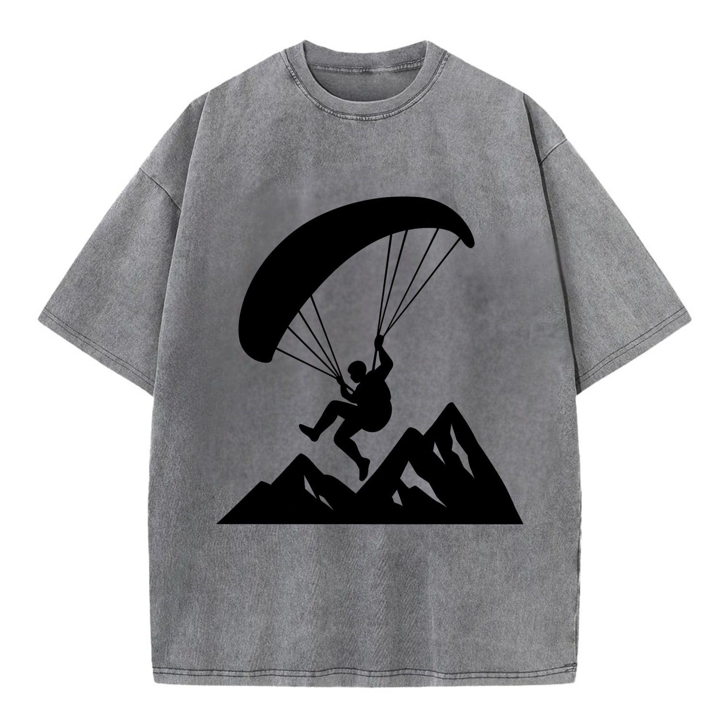 Paraglider soaring over mountain peaks - Vintage T-shirt - Grey