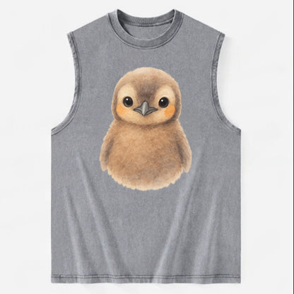 Baby King Penguin - orange cheek patches, fluffy brown, large eyes, - Vintage Washed Tank - Grey