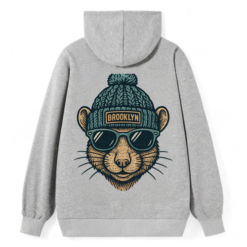 NYC Rat wearing Brooklyn beanie with pom pom and wayfarer sunglasses - Classic Pullover Hoodie