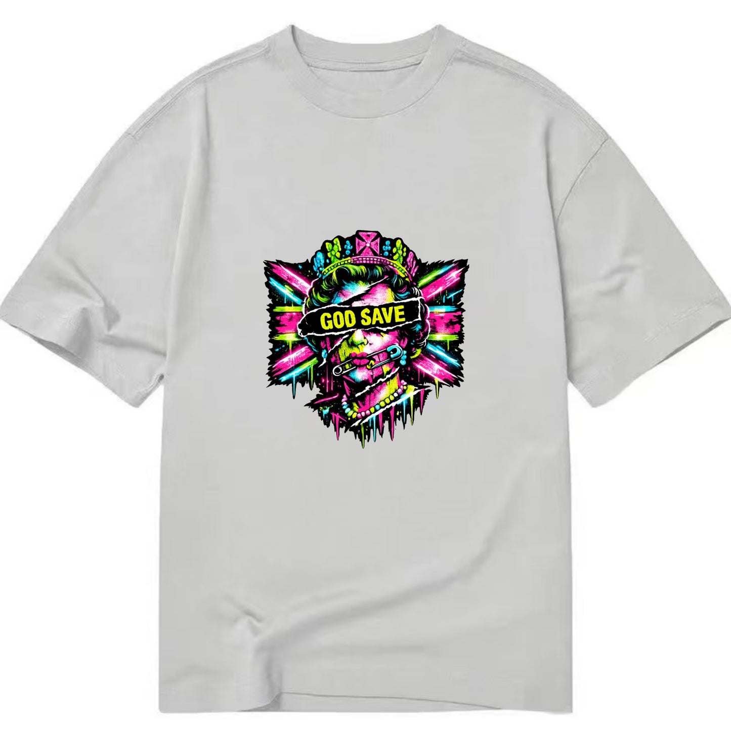 GOD SAVE | Torn royal portrait style | Blackout bar across eyes | Safety pin - Classic T-shirt - Grey
