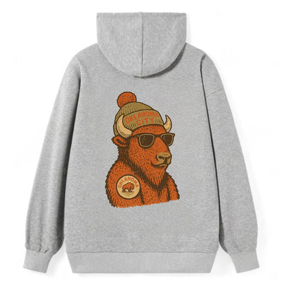 Oklahoma Buffalo wearing Oklahoma City beanie with pom pom and wayfarer - Classic Pullover Hoodie - Grey