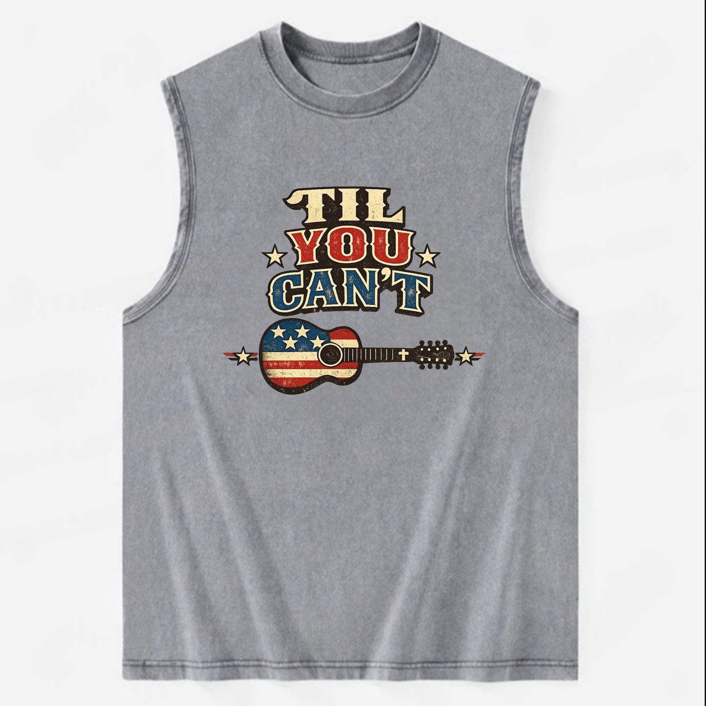 Til You Cant - Flag Guitar - Vintage Washed Tank - Grey