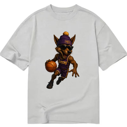 Hollywood Coyote wearing Lakers beanie with Showtime patch and wayfarer sunglasses - Classic T-shirt - Grey