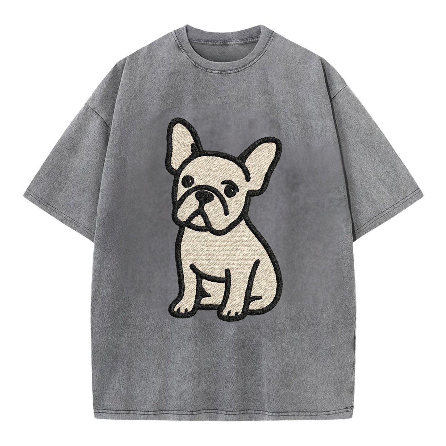 French Bulldog - Head tilt one ear up - Vintage T-shirt - Grey