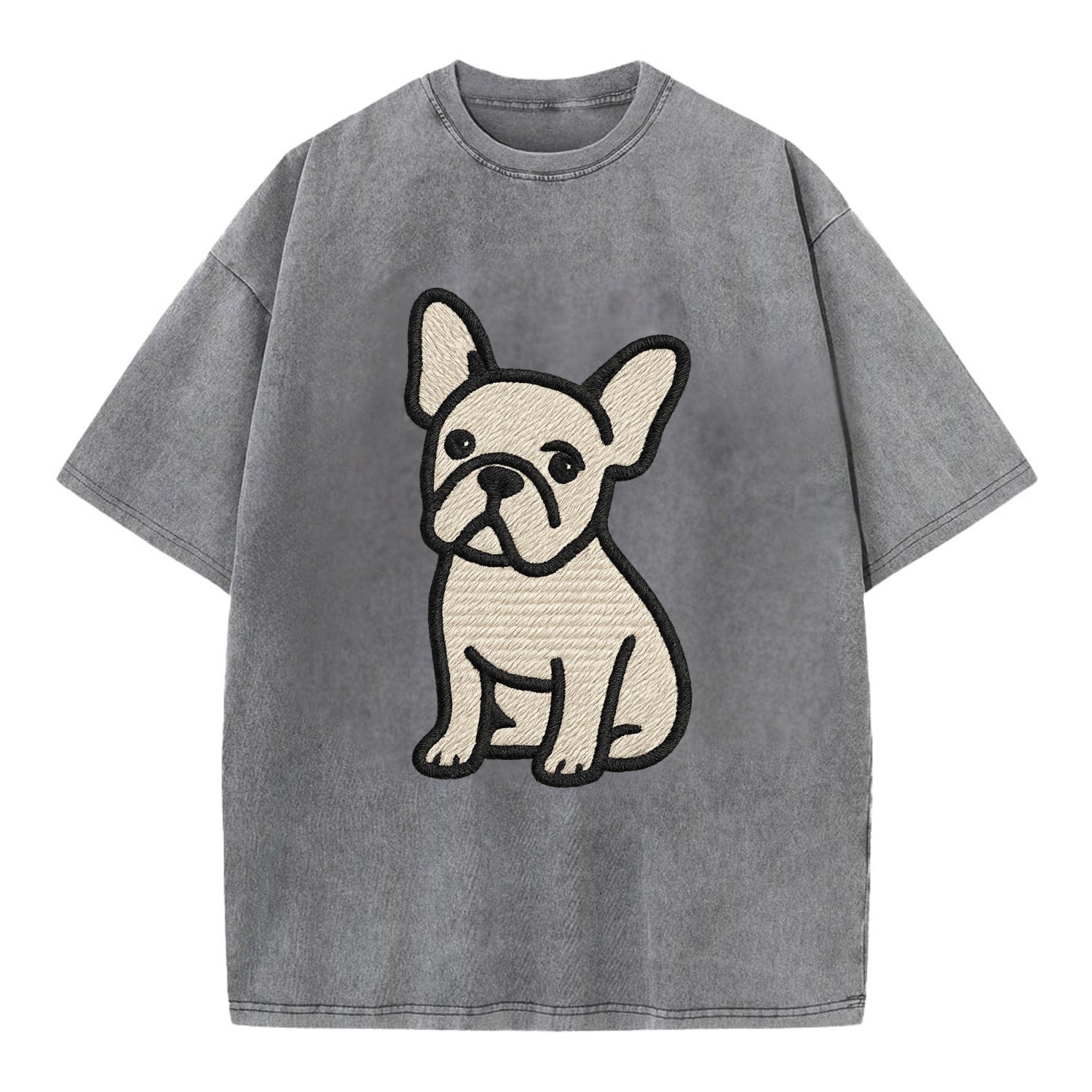 French Bulldog - Head tilt one ear up - Vintage T-shirt - Grey