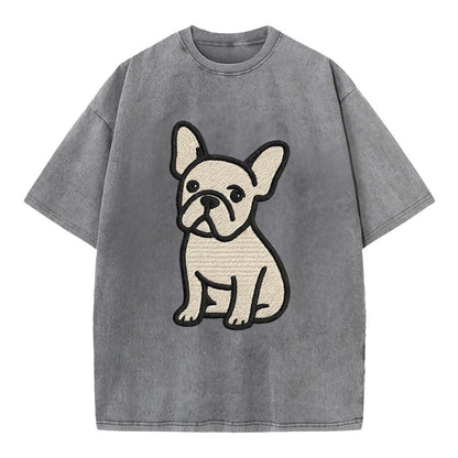 French Bulldog - Head tilt one ear up - Vintage T-shirt - Grey