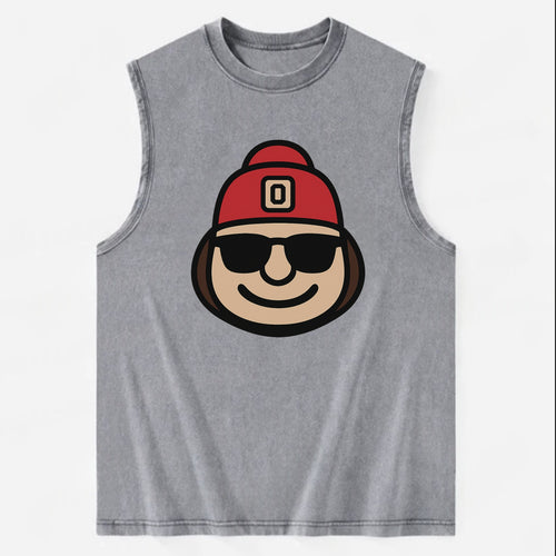 Columbus Brutus wearing Ohio State beanie with Block O patch - Vintage Washed Tank