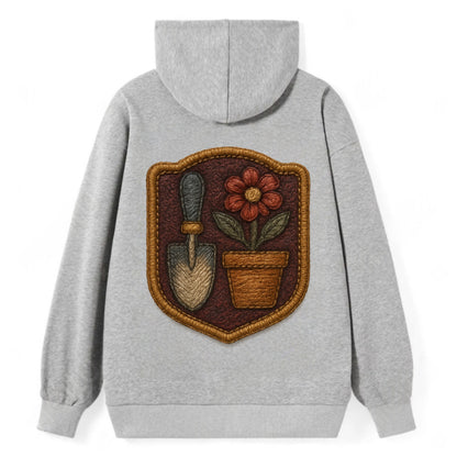 Garden trowel with flower pot - gardener badge - Classic Pullover Hoodie - Grey