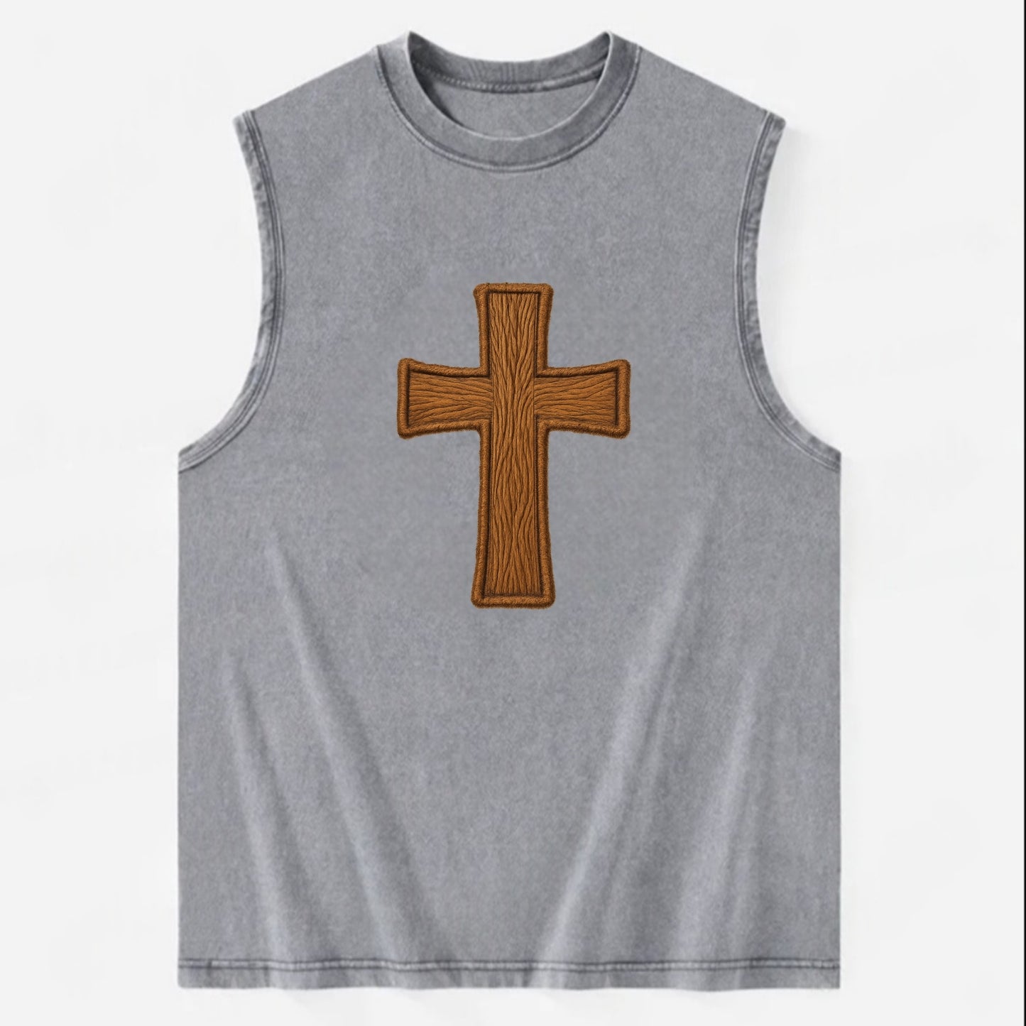 Carved Cross  - Vintage Washed Tank - Grey