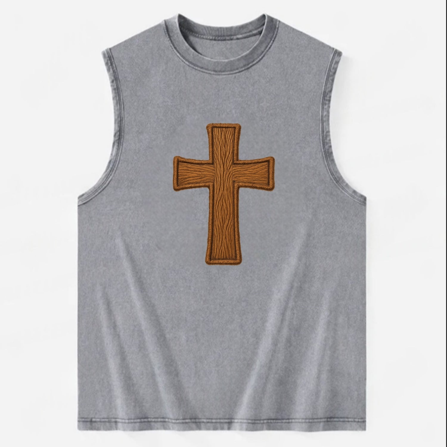 Carved Cross  - Vintage Washed Tank - Grey