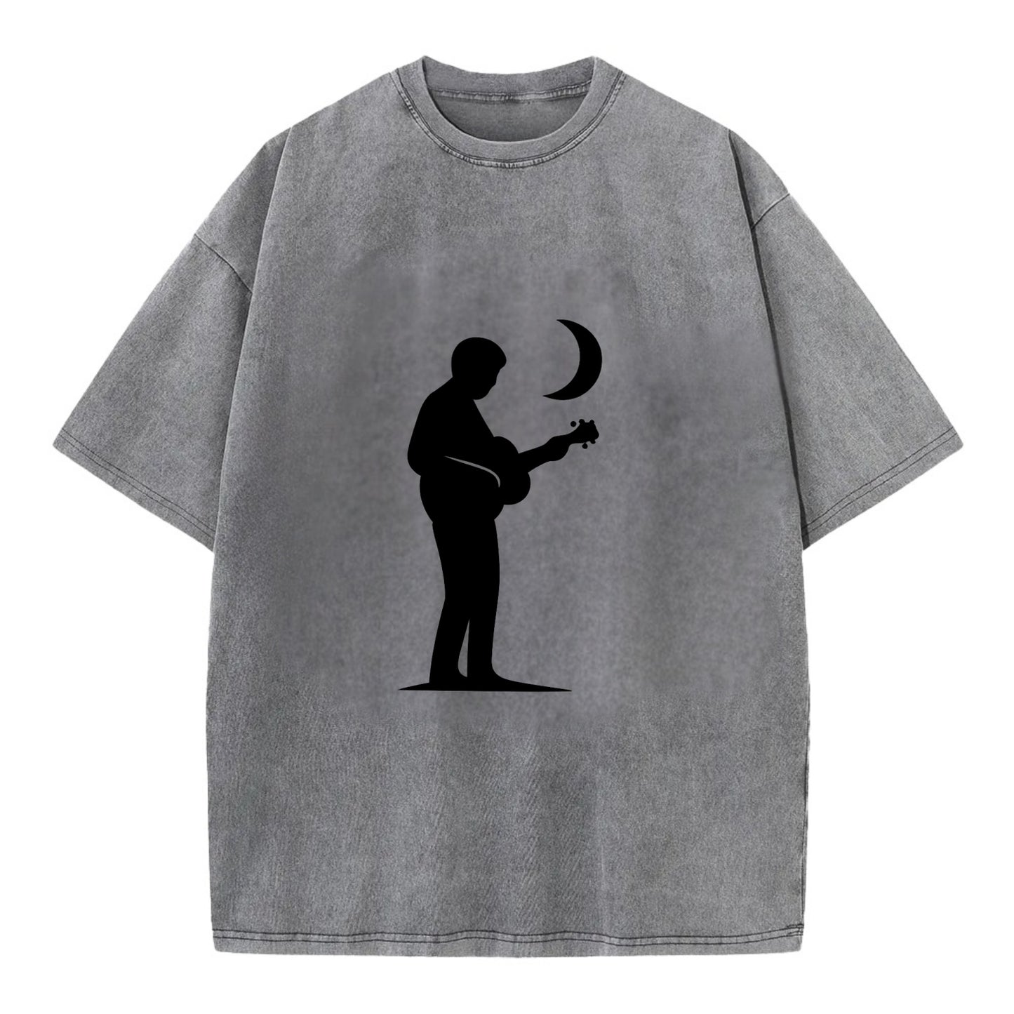 Guitarist playing acoustic under moonlight - Vintage T-shirt - Grey