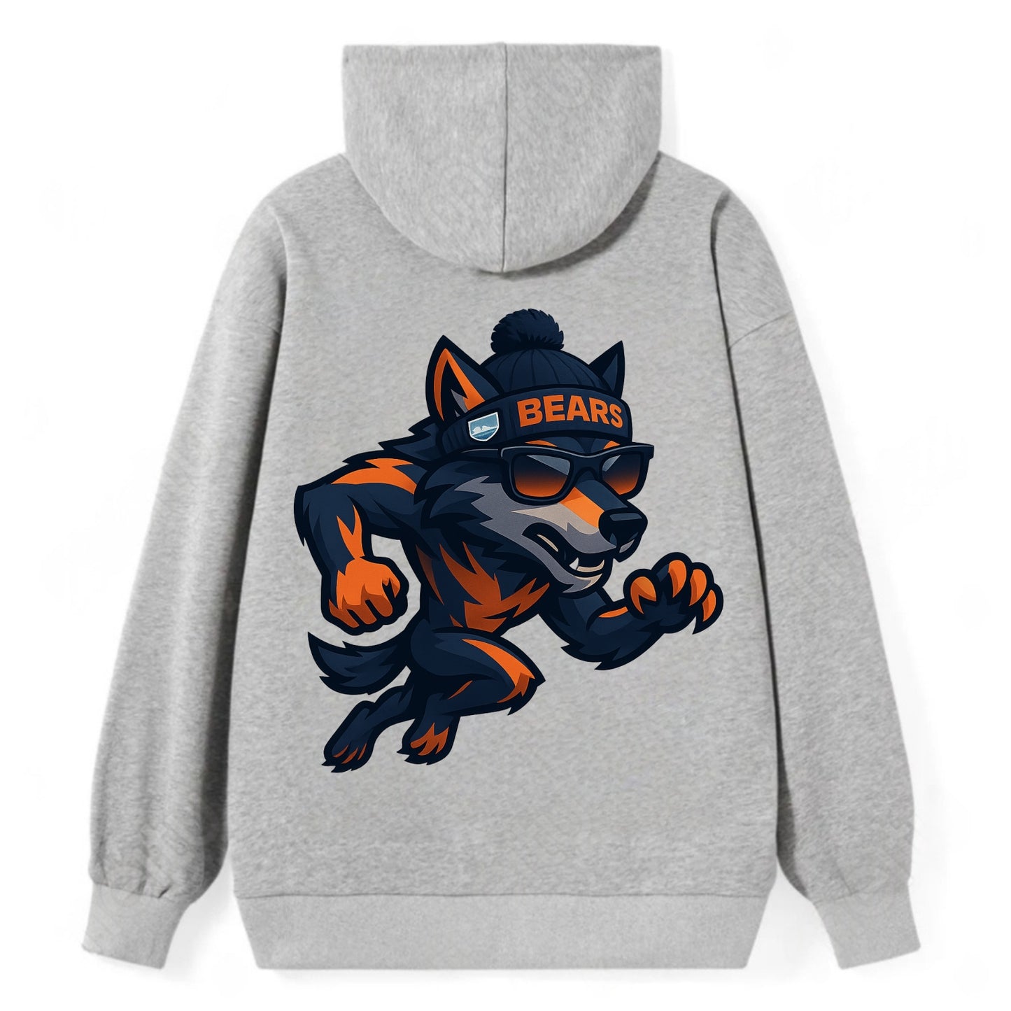 Chicago Wolf wearing Bears beanie with Lake Michigan patch and wayfarer - Classic Pullover Hoodie - Grey