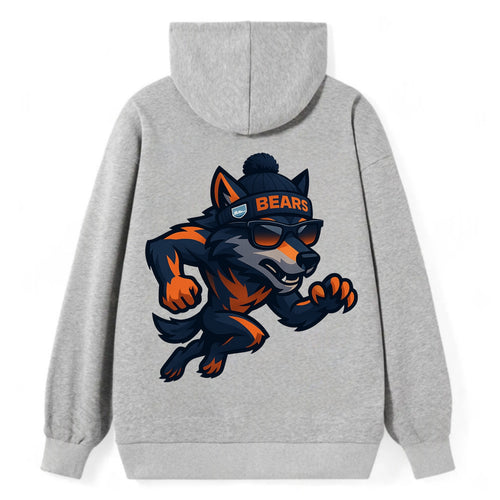 Chicago Wolf wearing Bears beanie with Lake Michigan patch and wayfarer - Classic Pullover Hoodie