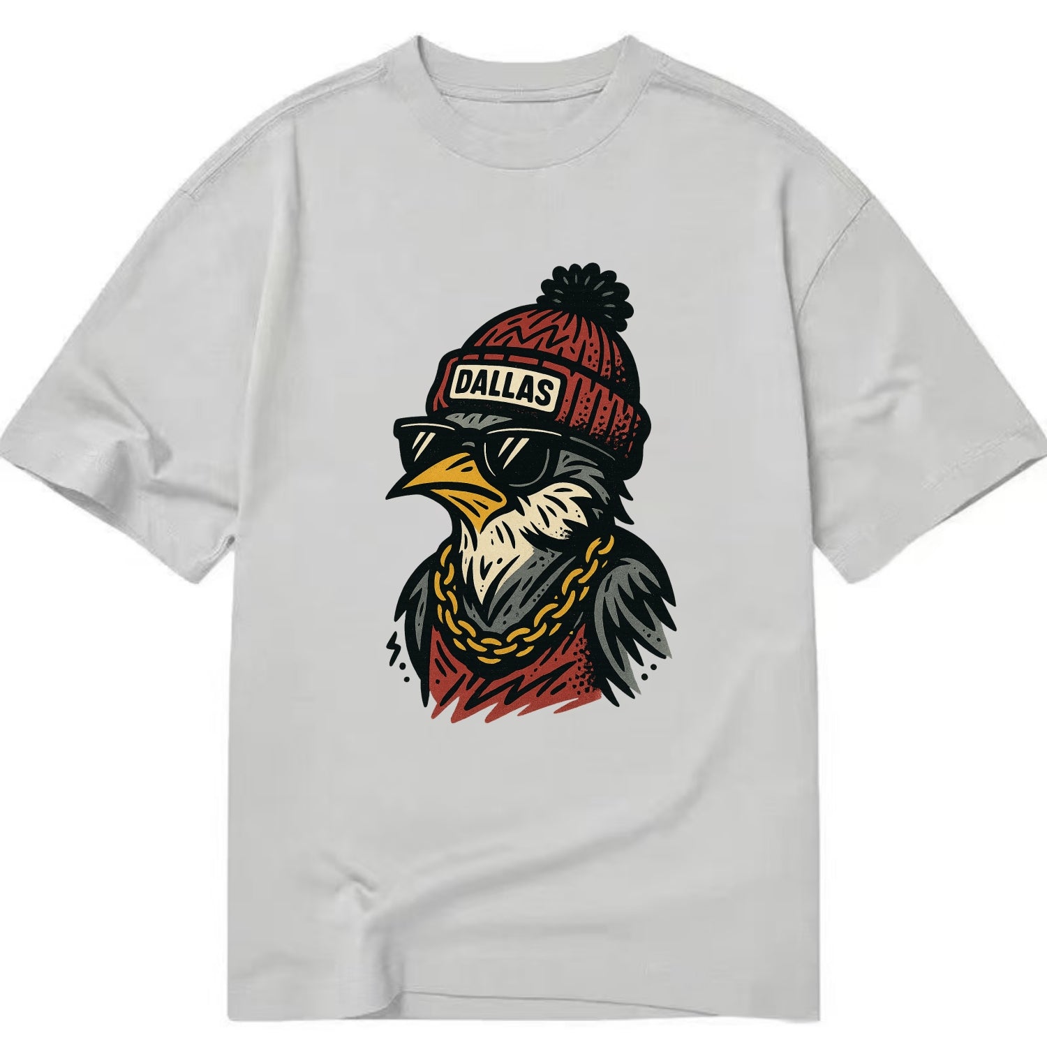 Dallas Mockingbird wearing Dallas beanie with pom pom and wayfarer sunglasses - Classic T-shirt - Grey