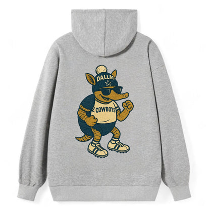Dallas Armadillo wearing Cowboys beanie with lone star patch and wayfarer - Classic Pullover Hoodie - Grey