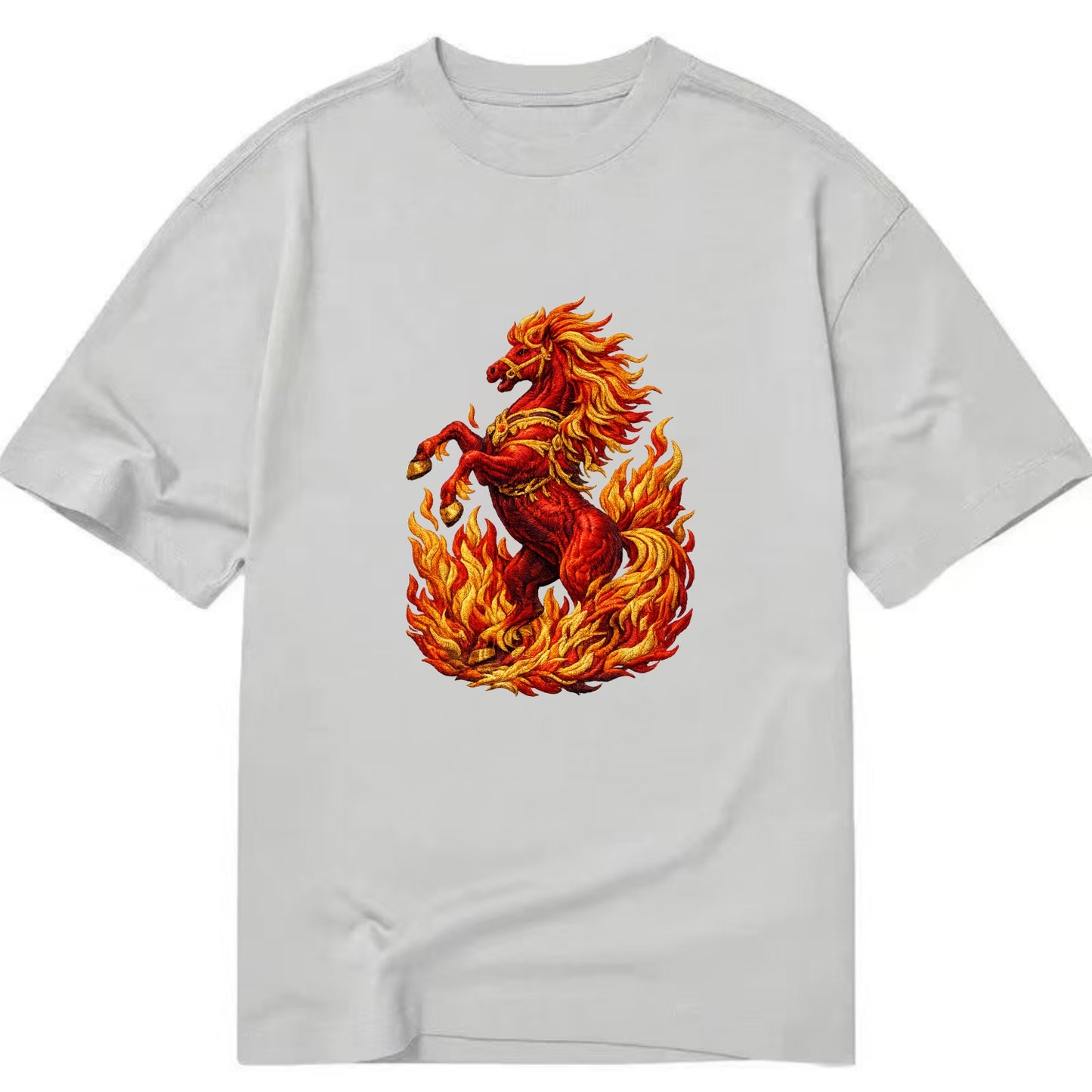 VICTORY BLAZE | Triumphant rearing horse in flames | Achievement celebration | - Classic T-shirt - Grey
