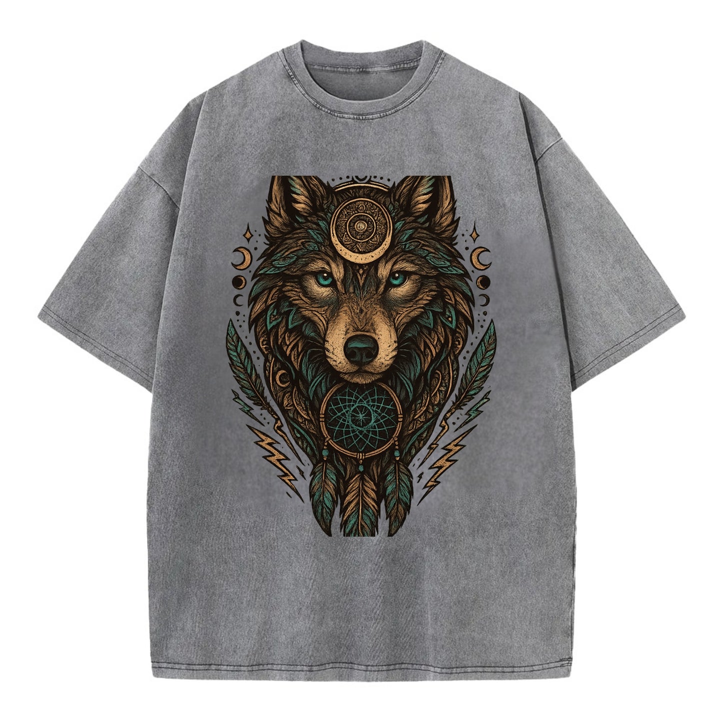 Storm Wolf Thunder  - Vintage T-shirt - Grey