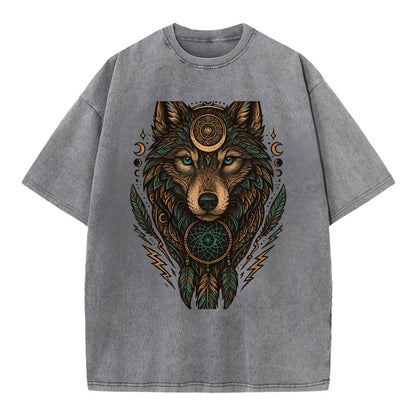 Storm Wolf Thunder  - Vintage T-shirt - Grey