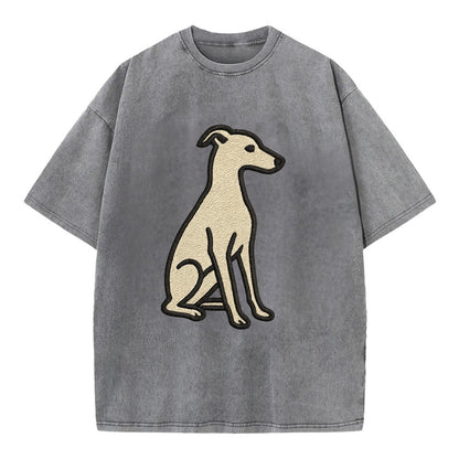 Italian Greyhound - Gray sitting pose - Vintage T-shirt - Grey