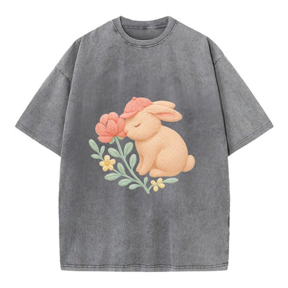 Peach Bunny - Vintage T-shirt - Grey