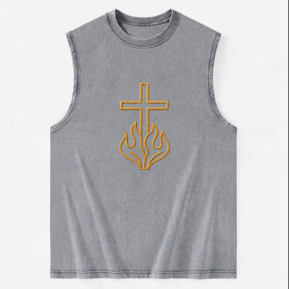 Burning Bush Cross  - Vintage Washed Tank - Grey