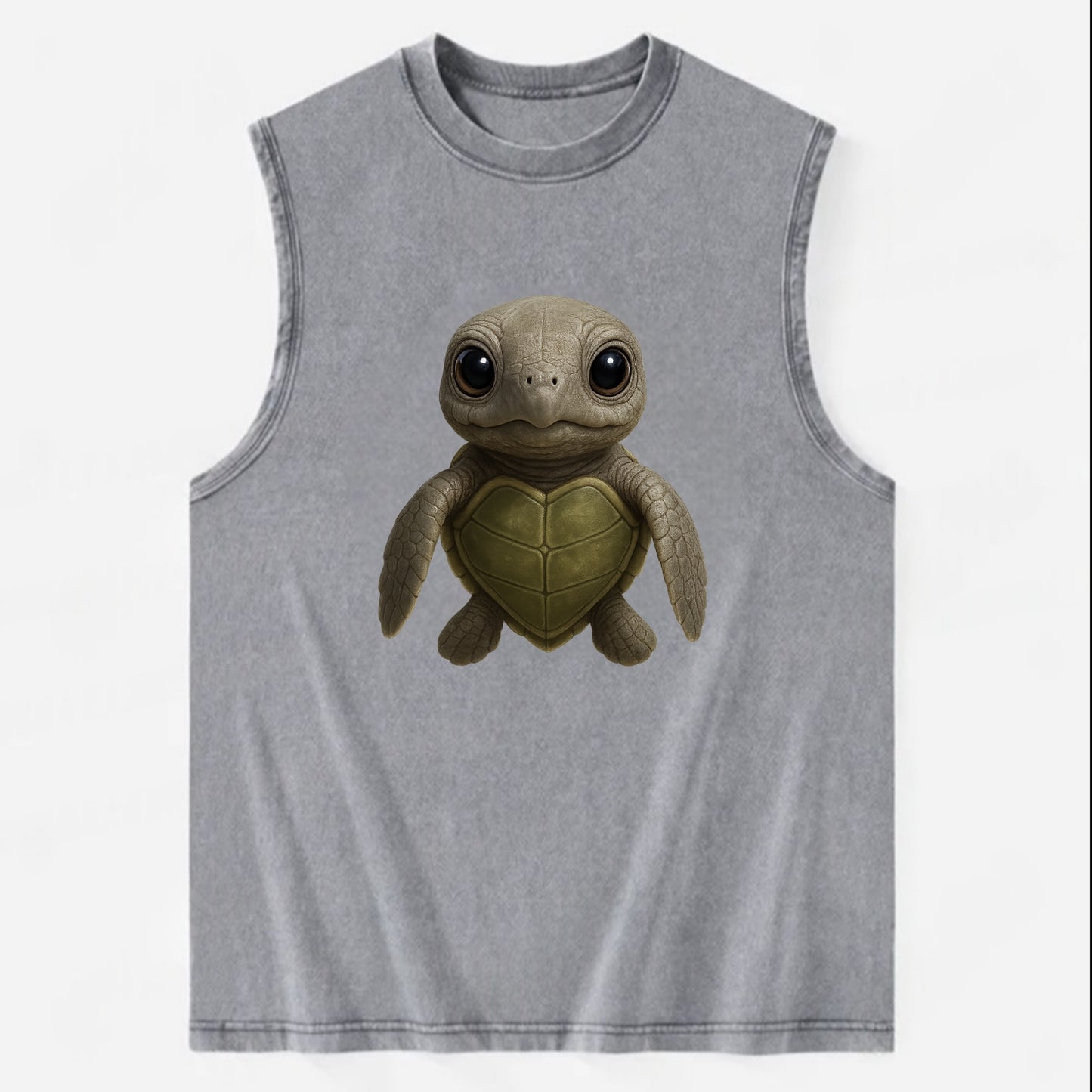 Baby Olive Ridley Turtle - olive green shell, heart-shaped carapace, bright - Vintage Washed Tank - Grey