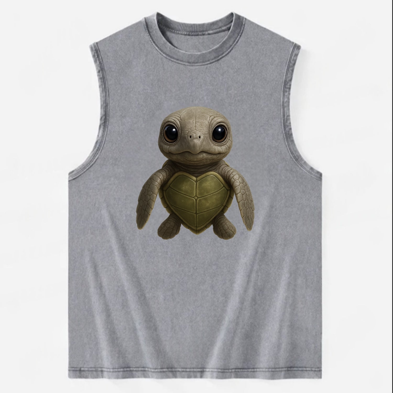 Baby Olive Ridley Turtle - olive green shell, heart-shaped carapace, bright - Vintage Washed Tank - Grey