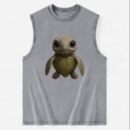 Baby Olive Ridley Turtle - olive green shell, heart-shaped carapace, bright - Vintage Washed Tank - Grey