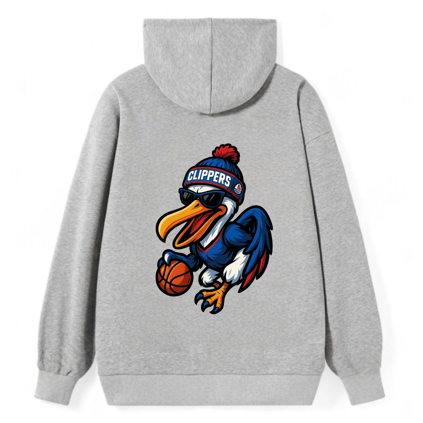 Los Angeles Pelican wearing Clippers beanie with sailboat patch and - Classic Pullover Hoodie - Grey