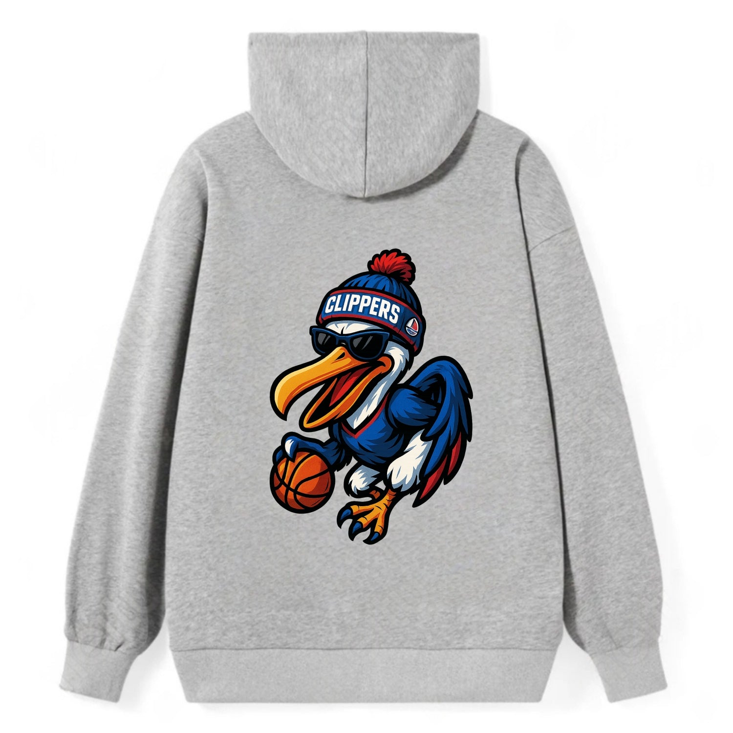 Los Angeles Pelican wearing Clippers beanie with sailboat patch and - Classic Pullover Hoodie - Grey