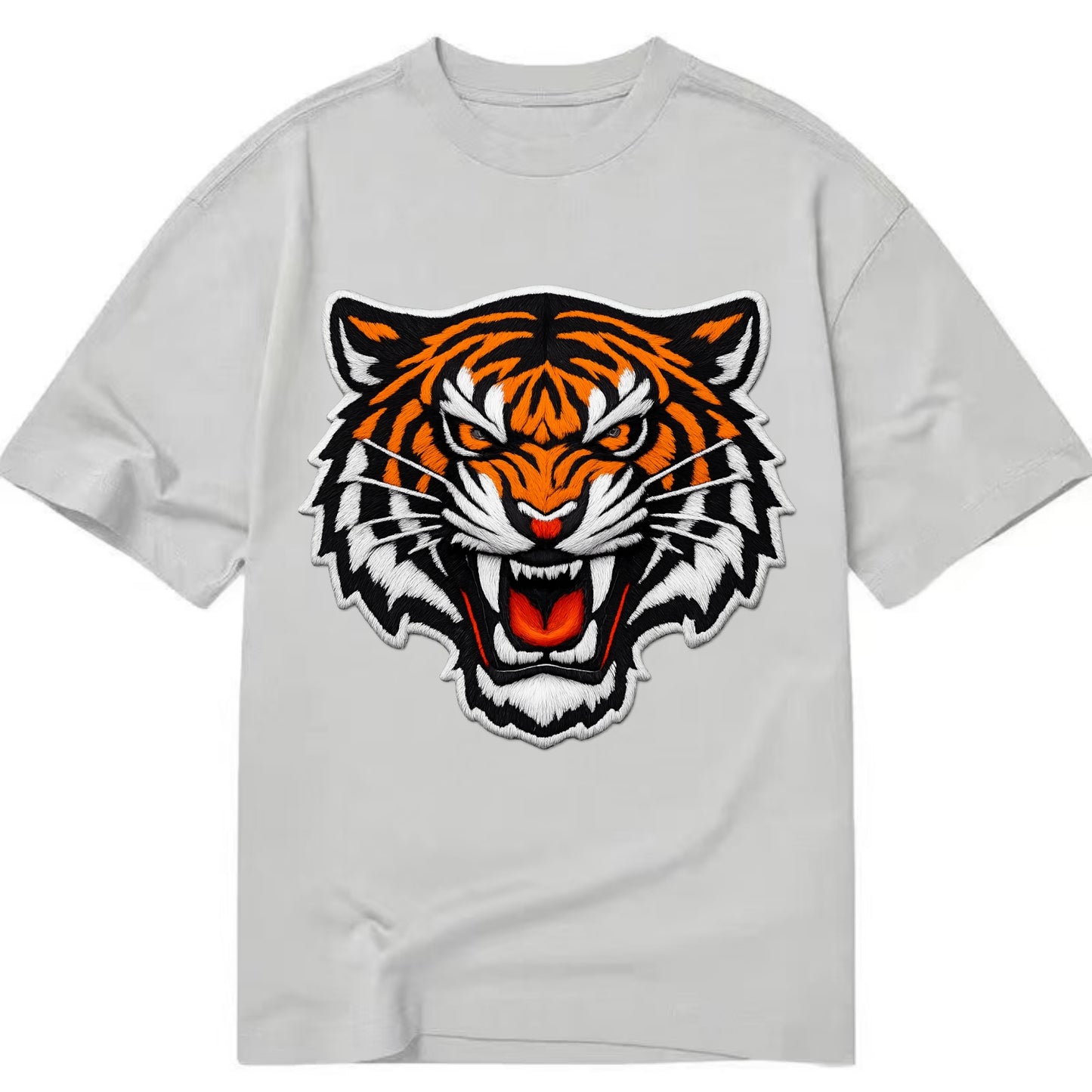 TIGER STRIPES FACE - fierce tiger face in orange, black and white , predator power - Classic T-shirt - Grey