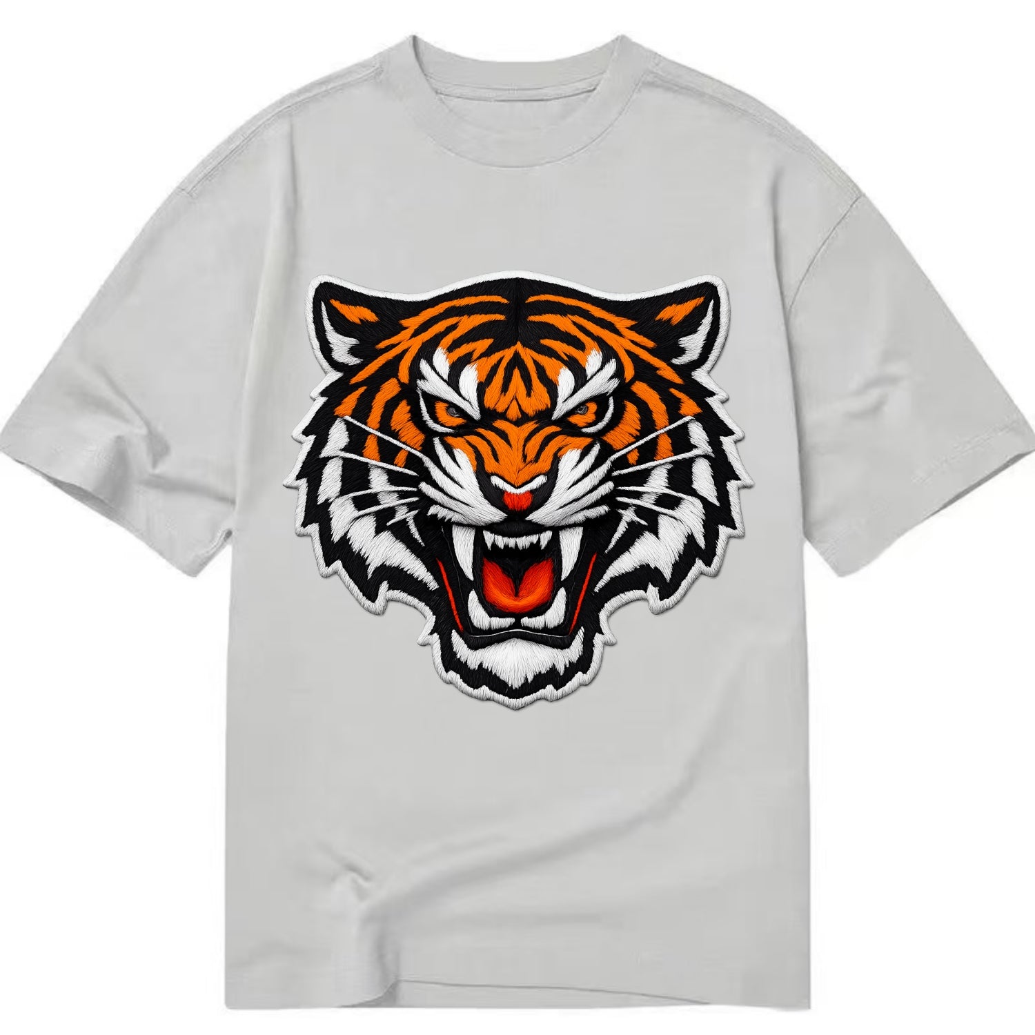 TIGER STRIPES FACE - fierce tiger face in orange, black and white , predator power - Classic T-shirt - Grey